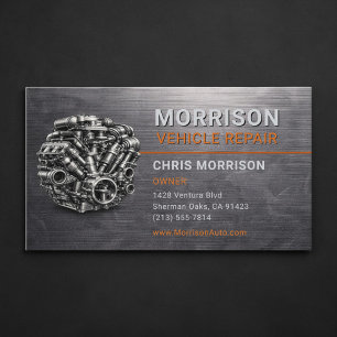 Vehicle Repair Auto Motor Metallic Business Card