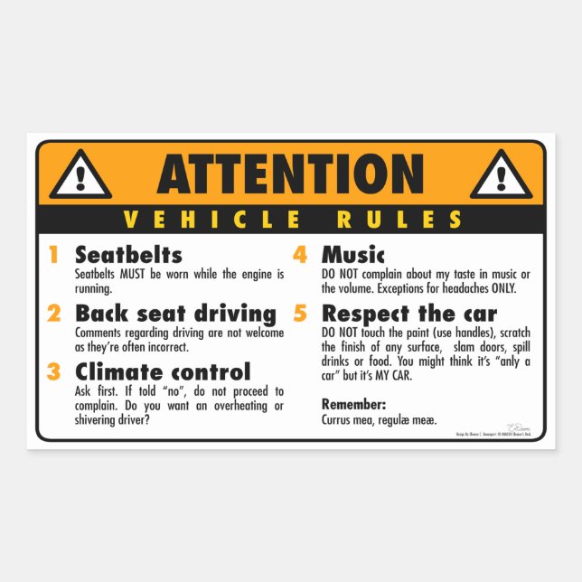 Vehicle Rules - Original Sticker (Front)