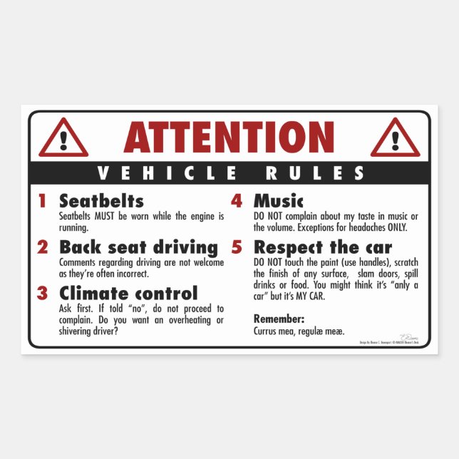 Vehicle Rules - Red and White Sticker (Front)