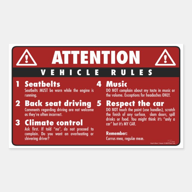 Vehicle Rules - Red Sticker (Front)