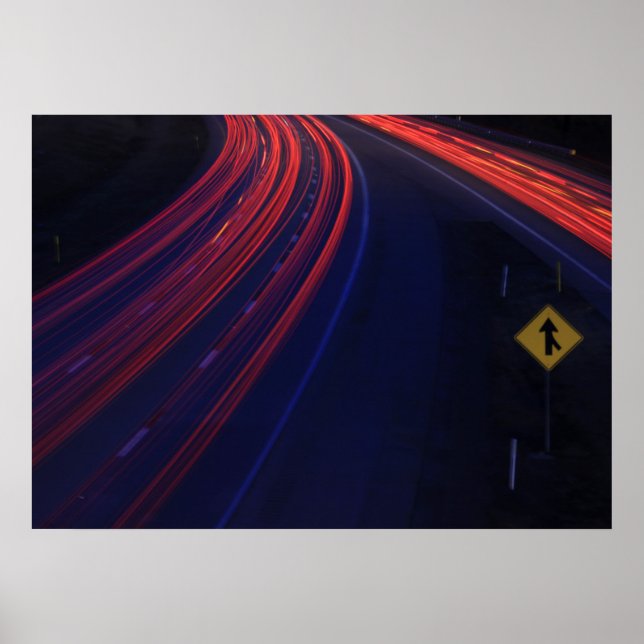 Vehicle Traffic Tail Light Trails Poster (Front)