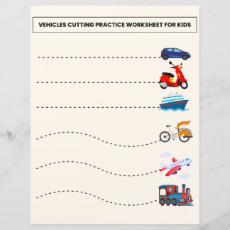 Vehicles & Astronout Cutting Practice Worksheet 