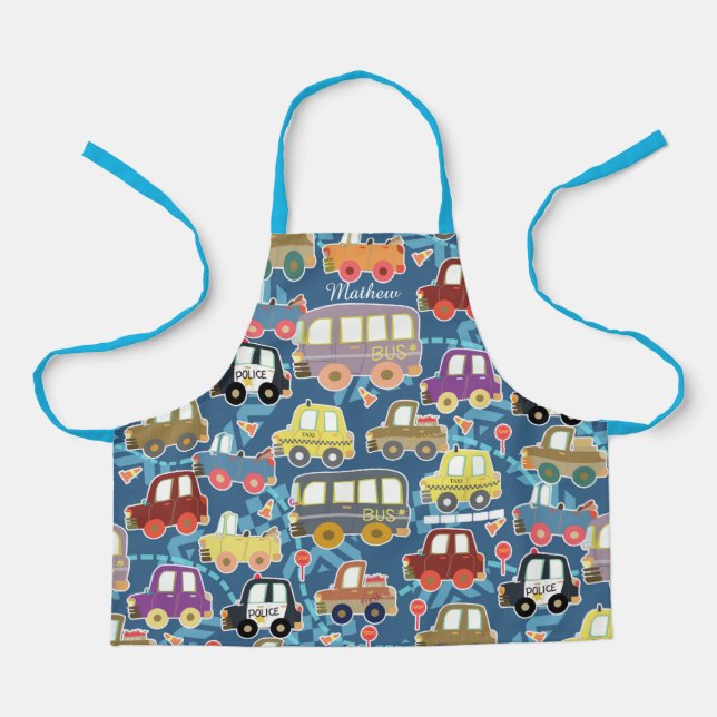 Vehicles kids Blue. All-Over Print Apron (Front)