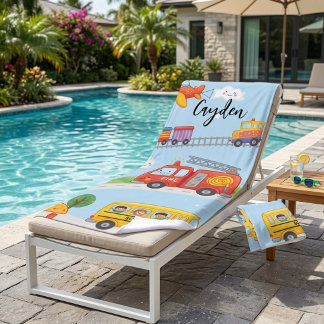 Vehicles themed Zoom & Roll Beach Towel