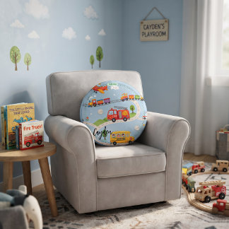 Vehicles themed Zoom & Roll Round Pillow