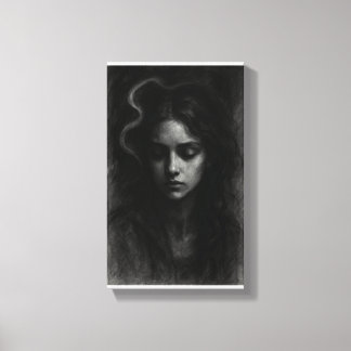 Veil of Silence – Dark Charcoal Portrait Canvas Print