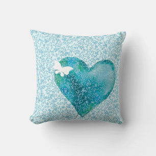 Veiled Blue Heart Throw Pillow