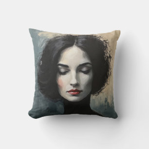 Veiled Essence Woman Portrait Throw Pillow