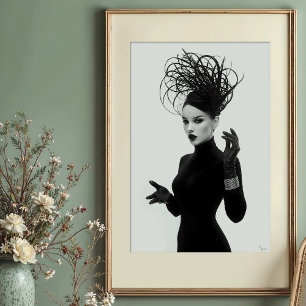 Veiled Mystery: Avant-Garde Monochrome Glamour Poster