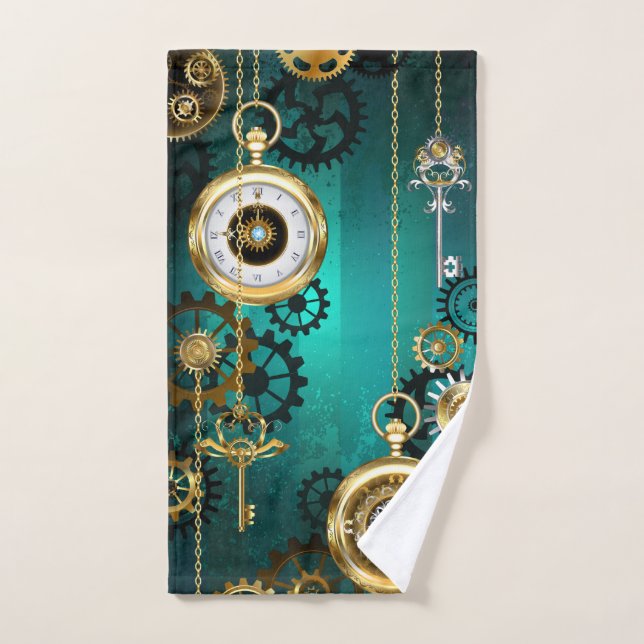 Veille bijoux Steampunk sur un Arrière - plan vert (Serviette à main)