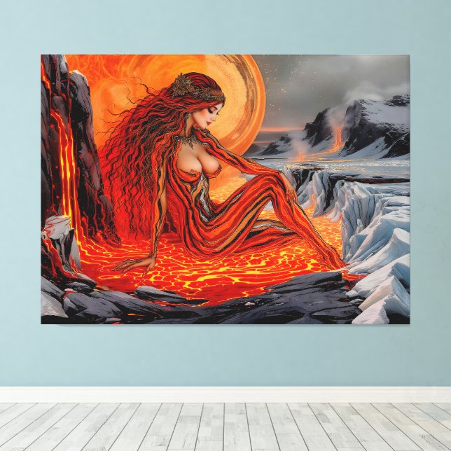 “Veins of the Volcano” – Volcanic Woman Portrait Canvas Print (Insitu(Wood Floor))