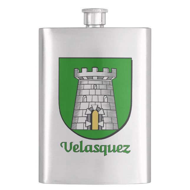Velasquez Heraldic Shield Hip Flask (Front)