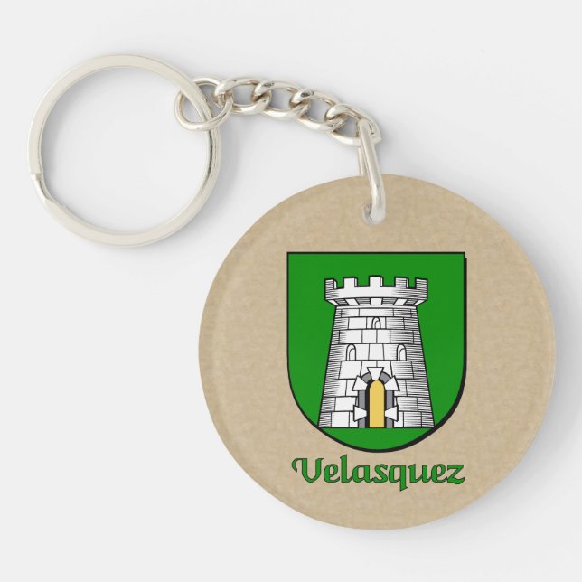 Velasquez Historical Shield and Flag of Mexico Keychain (Front)