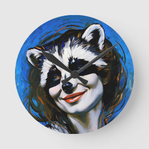 “Velka Teyani”  Whispering Raccoon Trickster  Round Clock