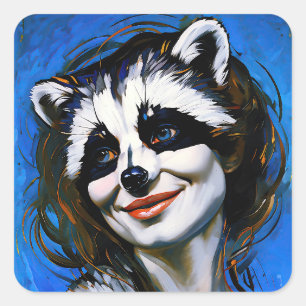 “Velka Teyani”  Whispering Raccoon Trickster  Square Sticker