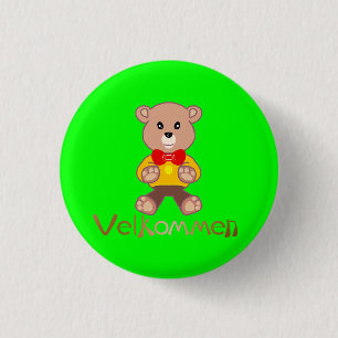 Velkommen Bear Apple Green Welcome 1 Inch Round Button