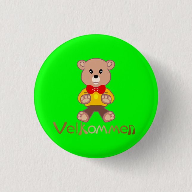 Velkommen Bear Apple Green Welcome   1 Inch Round Button (Front)