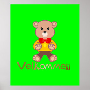 Velkommen Bear Apple Green Welcome Poster