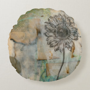 Vellum Floral I Round Pillow