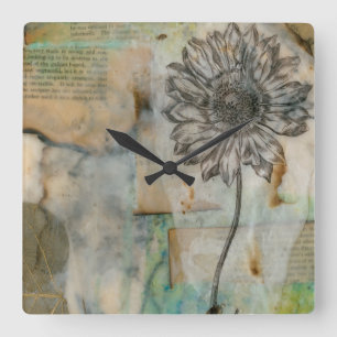 Vellum Floral I Square Wall Clock