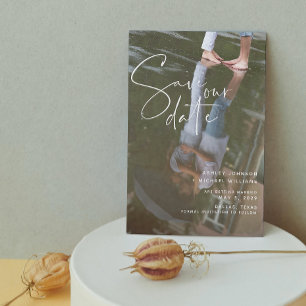 Vellum Look Hand Lettered Typography Photo Save The Date