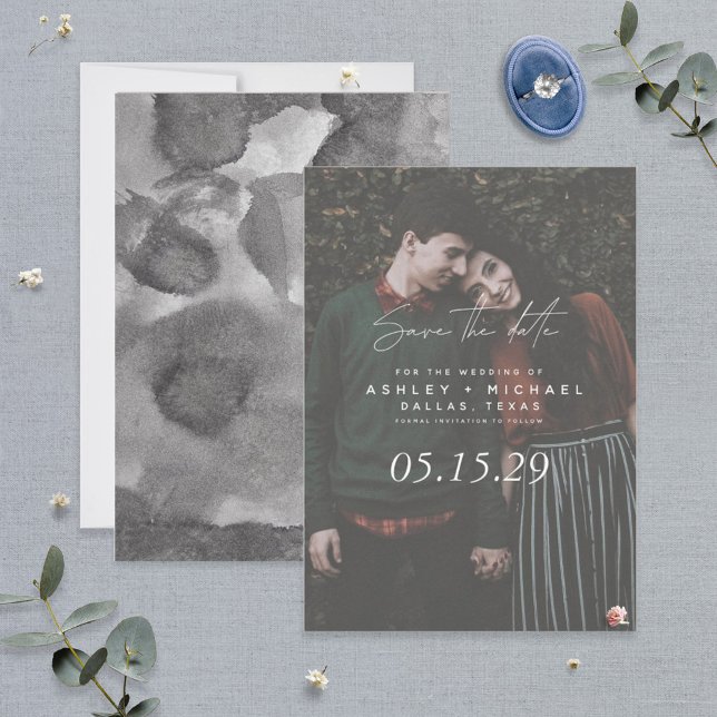 Vellum Look Hand Lettered Typography Photo Save The Date (Creator Uploaded)