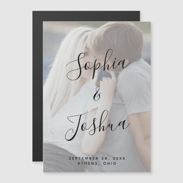 Vellum Look Modern Calligraphy Photo Save the Date Magnetic Invitation (Front/Back)