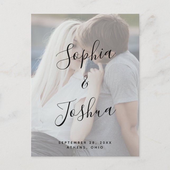 Vellum Look Modern Calligraphy Photo Save the Date Postcard (Front)