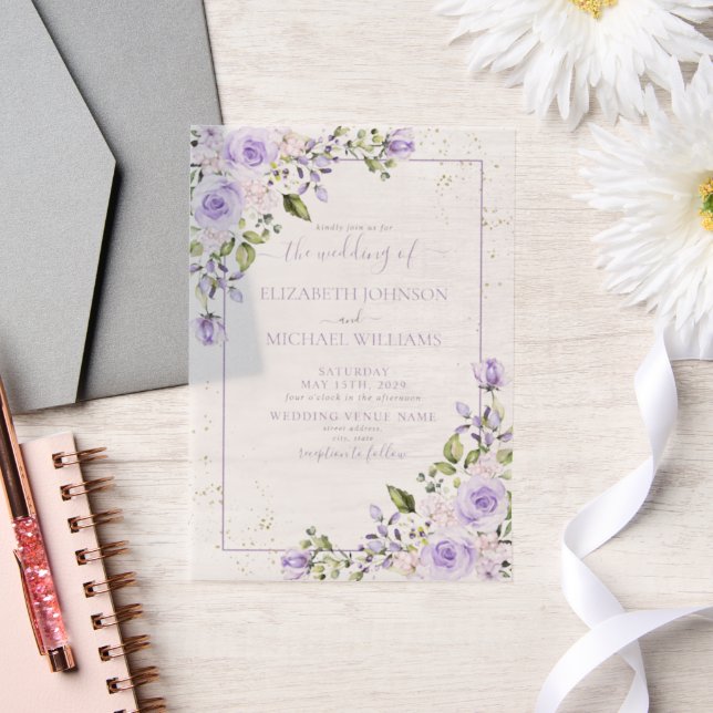 Vellum Rustic Lilac Lavender Gold Floral Wedding Vellum Invitations (Wedding)
