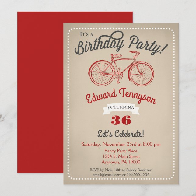 Vélo Anniversaire Invitation Hommes Garçons Vélo V (Devant / Derrière)
