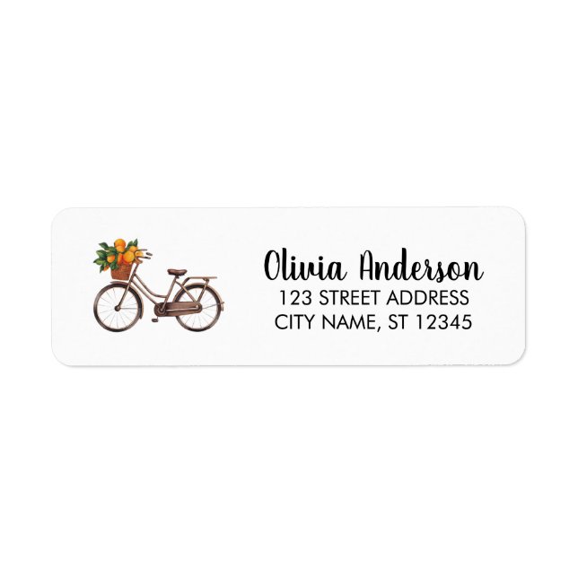 Vélo avec orange de fruits Adresse de retour Label (Devant)