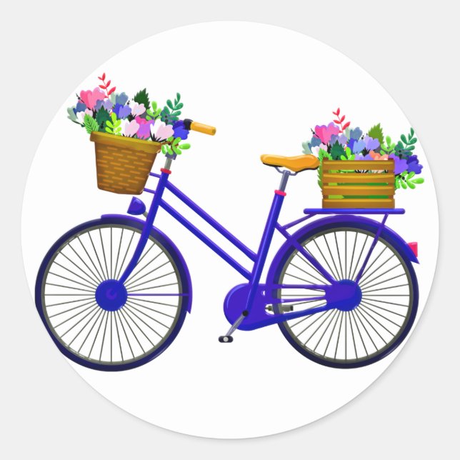 Vélo Bleu Avec Panier De Fleurs - Sticker (Devant)