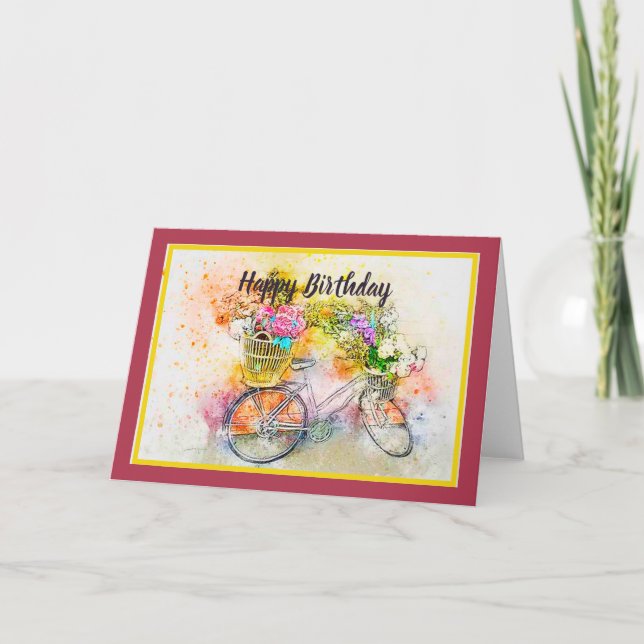 Vélo et fleurs carte (Devant)