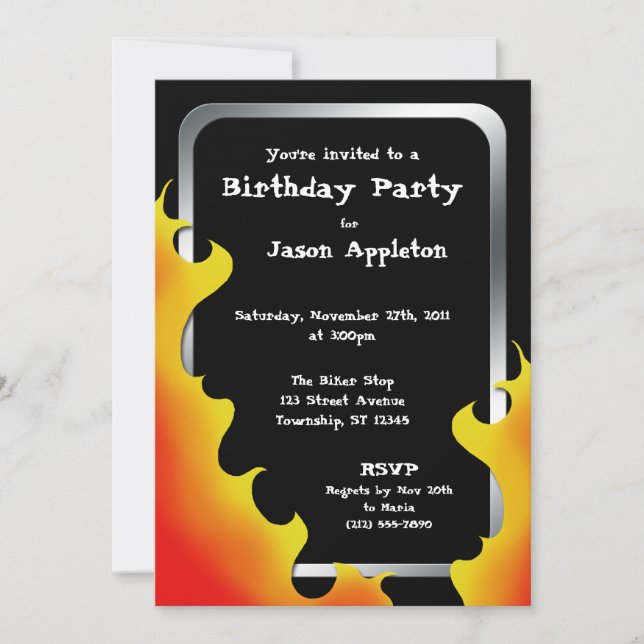 Vélo Flames Argent Frame Anniversaire Invitations (Devant)