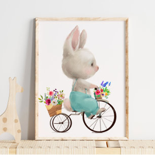 Vélo Fleur Bunny Aquarelle   Impression murale Bun