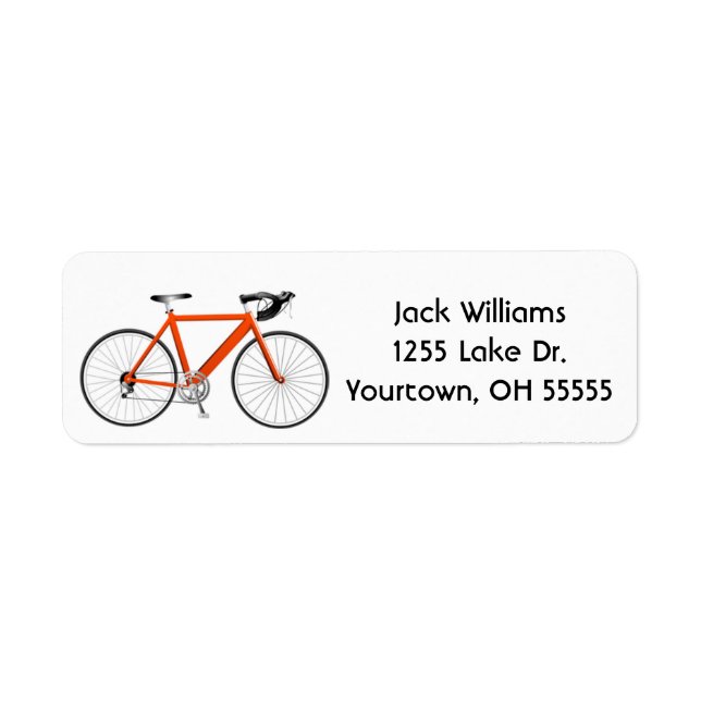 vélo orange sur étiquette blanc (Devant)