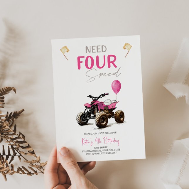 Vélo quadruple rose 4e Invitation anniversaire (Créateur téléchargé)