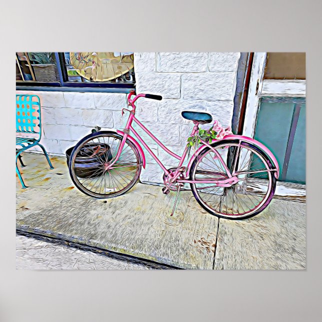 Vélo rose — affiche murale (Devant)