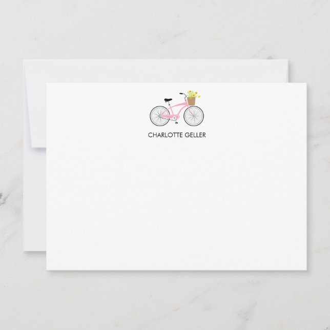 Vélo Rose Avec Panier Carte Note Plat (Devant)