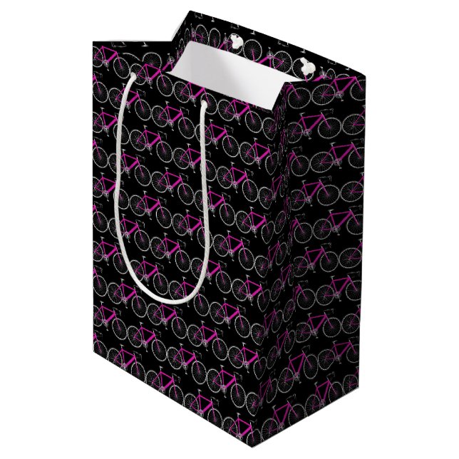 Vélo rose sur sac cadeau moyen noir (Dos Angle)