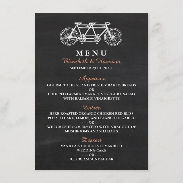 Vélo Tandem Sur Chalkboard Menu Mariage (Devant)