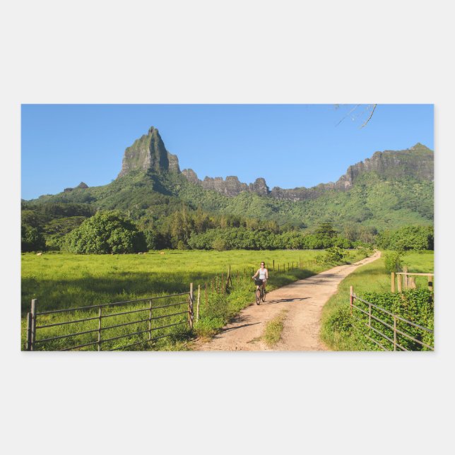 Vélo touristique sur Moorea rectangle autocollant (Devant)