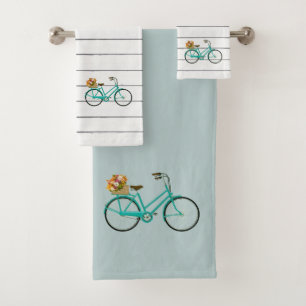 Vélo vintage à fleurs Ensemble de serviettes Turqu