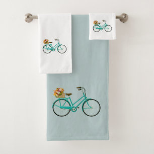 Vélo vintage à fleurs Ensemble de serviettes Turqu