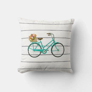 Vélo vintage avec Fleurs Coussin Turquoise