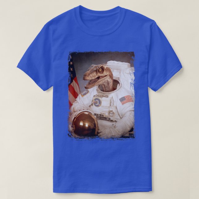 Velociraptor Astronaut Dino Space Suit Moon Rocket T-Shirt (Design Front)