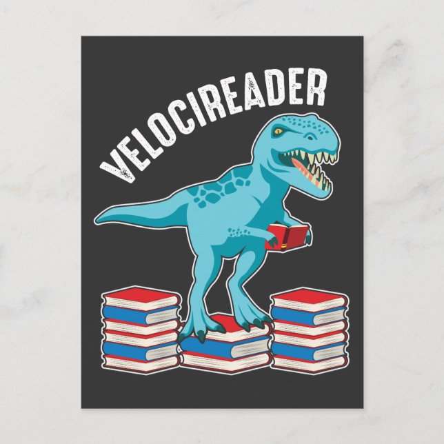 Velociraptor Book reader Funny Dinosaur Student Postcard (Front)