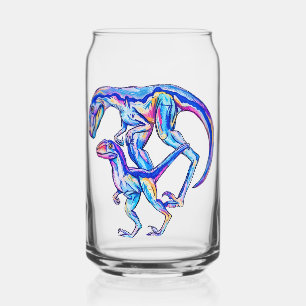 Velociraptor Dinosaur Mom & Baby Can Glass