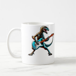 Velociraptor Dinosaur Playing Guitar Musician Musi Coffee Mug