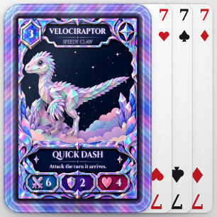 Velociraptor Dinosaur, Rainbow Foil Art Playing Cards
